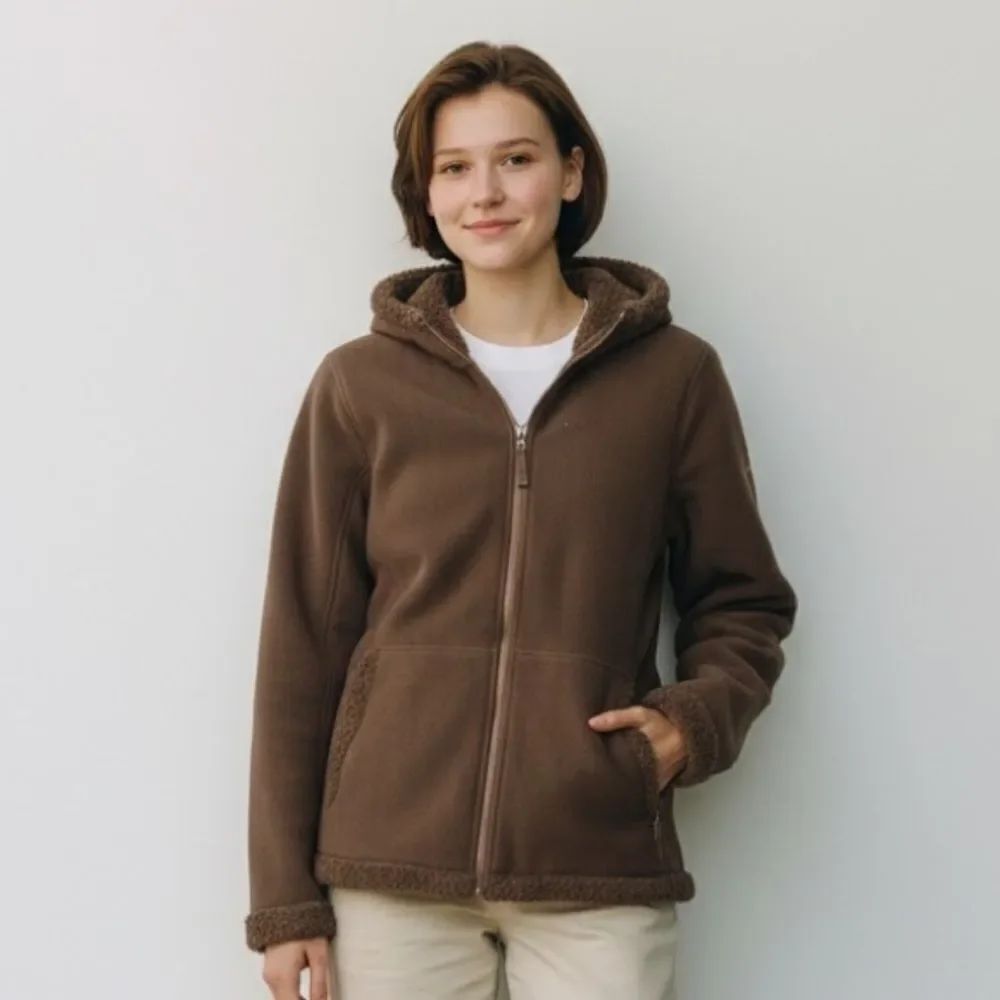 Free Country Brown Fleece Zip Hoodie | Women’s Medium | Faux Fur Lined